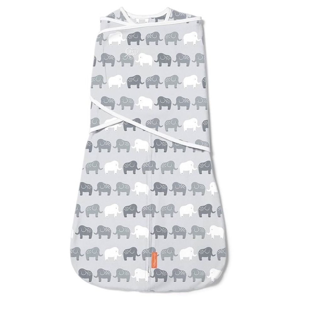 SwaddleMe Swaddle Wrap Elephant Print Baby Sleep Bag Large Grey